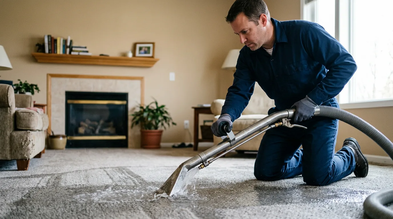 Water damage restoration technician working near Lacombe, LA